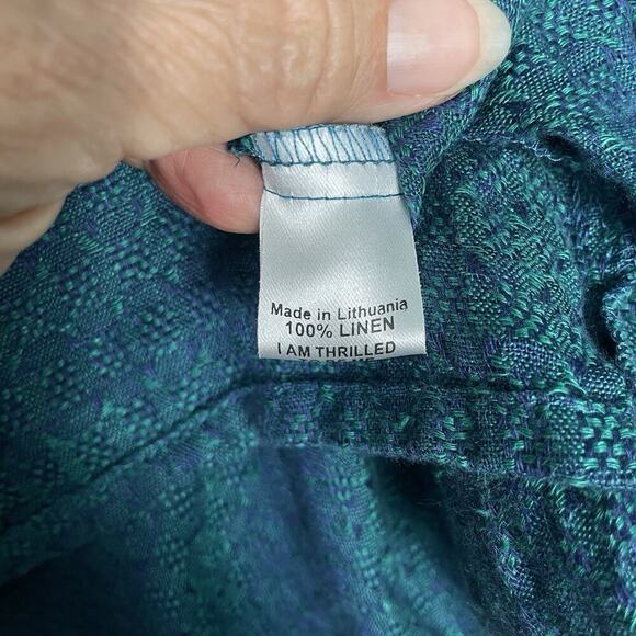 Flax 100% Linen Tunic Top Womens Size Large Teal Textured Boho Beachy Lagenlook - Picture 13 of 13